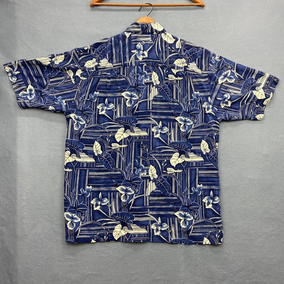 Tommy Bahama 100% Silk Hawaiian Shirt Men's Large Geometric Floral Blue - Picture 7 of 7